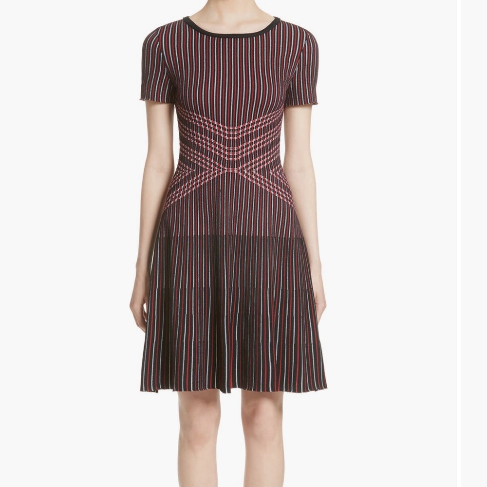 St. John Collection fit & Flare Striped Black and Red Dress